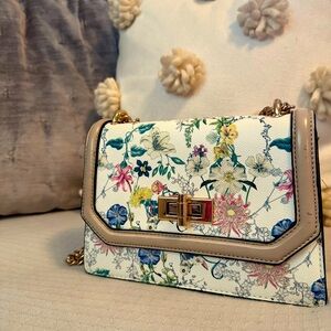 small floral handbag with chain